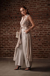 Double Pocket Long Top-Cream